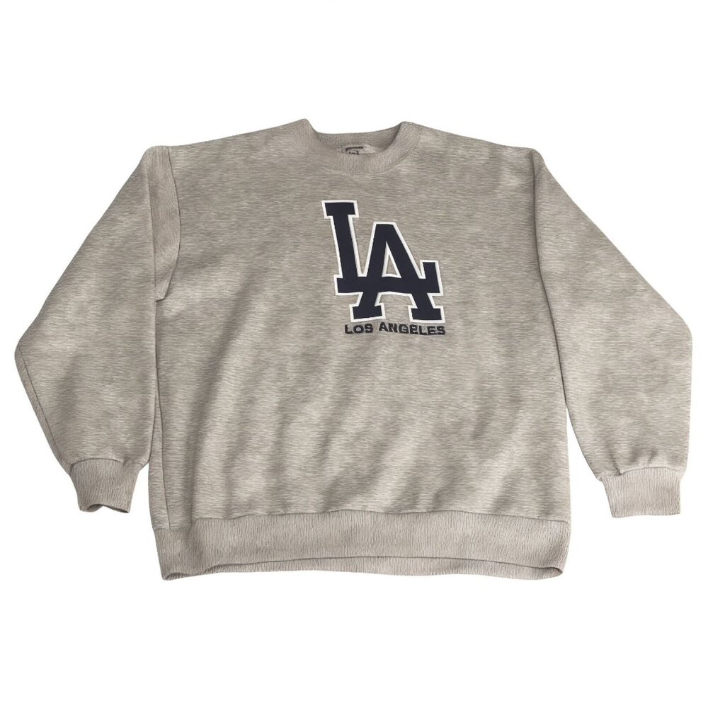 Vintage 90s Hill Mens Heather Grey LA Dodgers Fleece Pullover Sweatshirt Large.